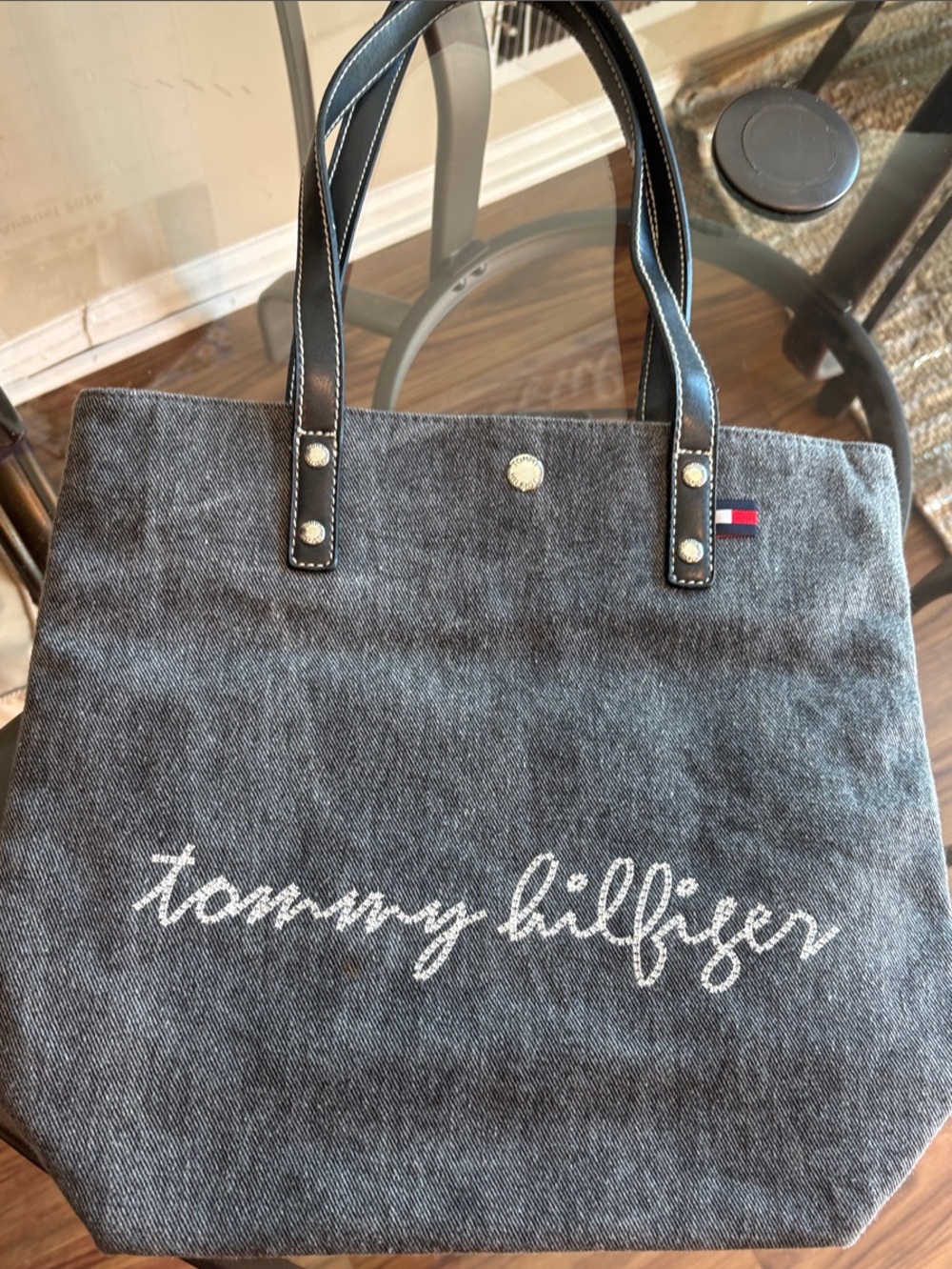 Tommy Hilfiger Dark Gray Denim Tote with Script Logo